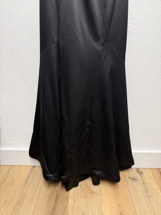 White House Black Market Black Satin Corset Maxi Dress Lace Trim Size 6 - Picture 3 of 12